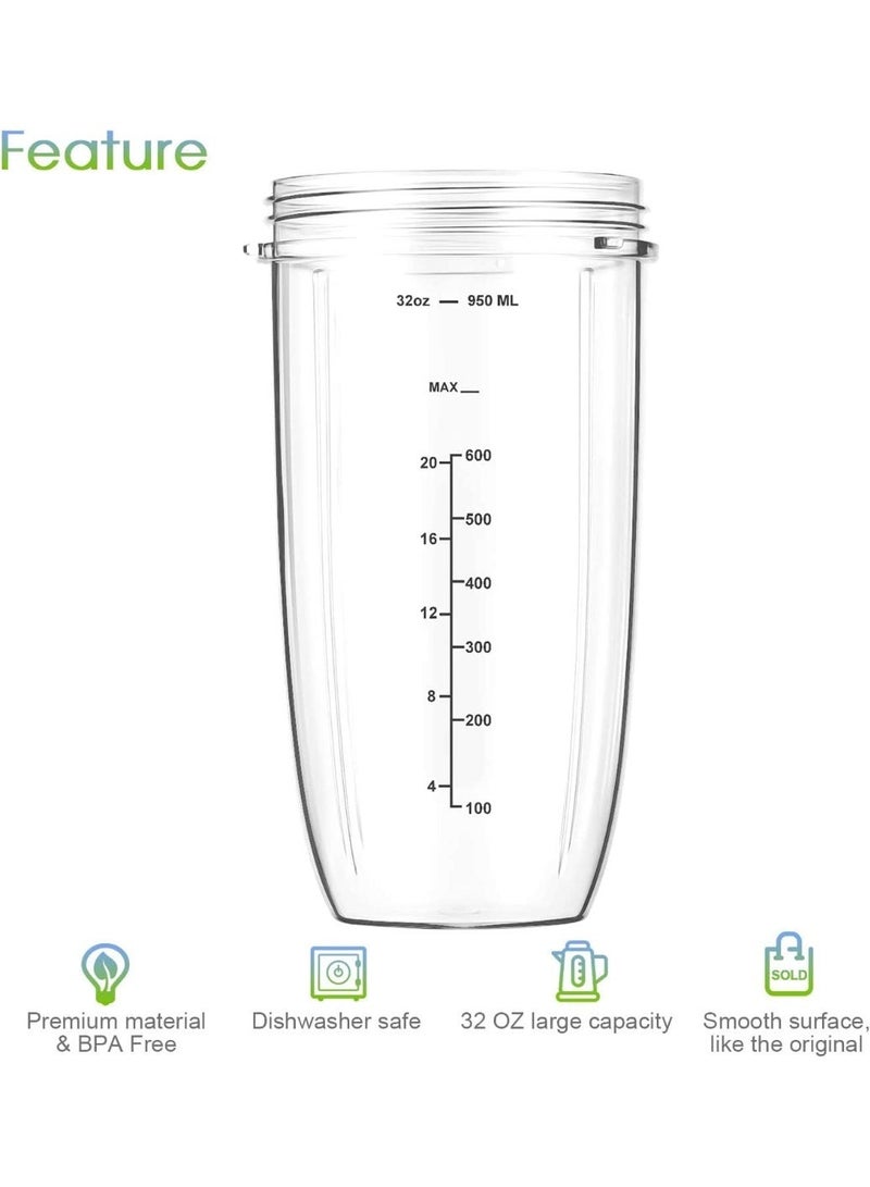 7 Pieces nutribullet Blender Cups & Blade Replacement Set 32oz Huge Cup with 1 Flip-Top To-Go Lid and 1 Lid Ring & Premium Extractor Blade with Compatible with NutriBullet 600w/900w Blender - Image 2